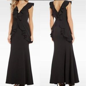 NWT Gianni Bini Dee Dress Black Ruffled Full Length Gown 4